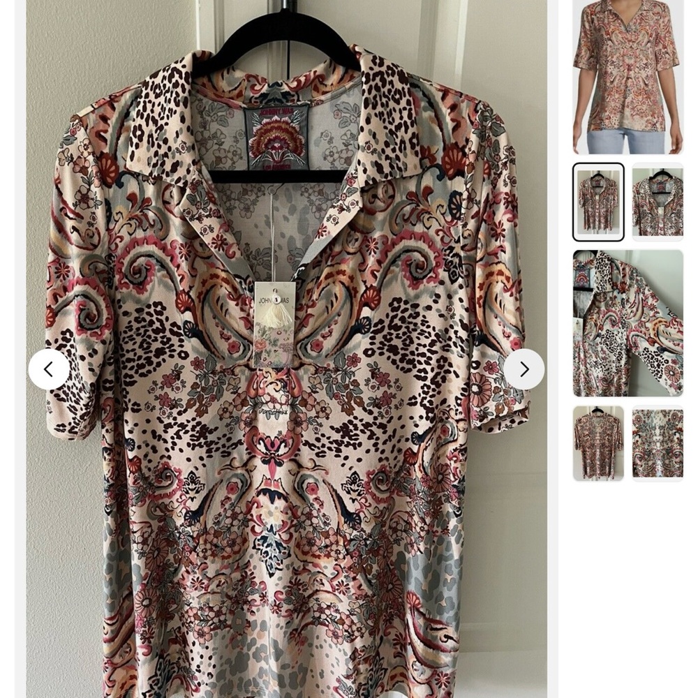 Johnny Was Beige Multi Paisley Print Tunic Blouse - Picture 2 of 8